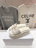 CREAM PLATFORM LOGO SLIDE SANDALS