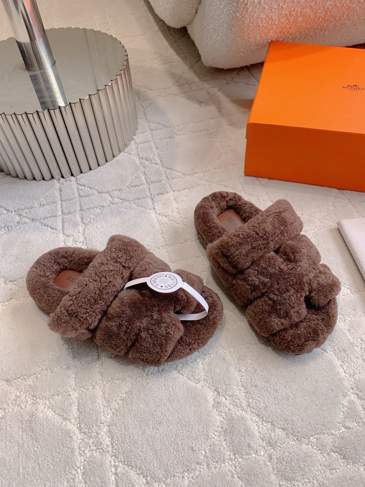 PLUSH BROWN LOUNGE SLIDES WITH ULTRA SOFT FINISH
