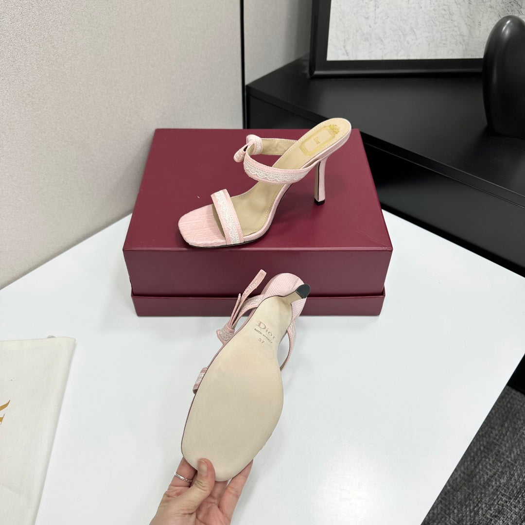 SOFT BLUSH LOGO STRAP STILETTO SANDALS
