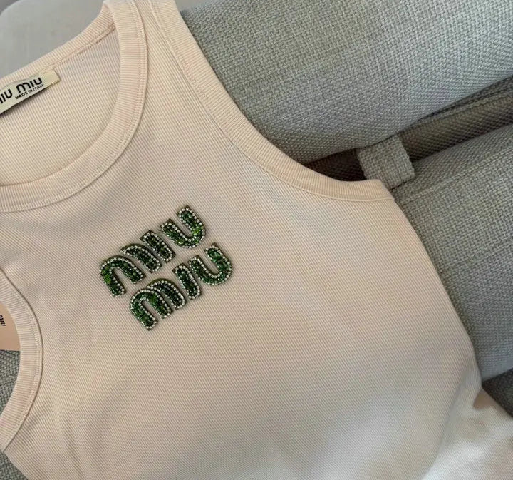EMBELLISHED LOGO RIBBED TANK TOP