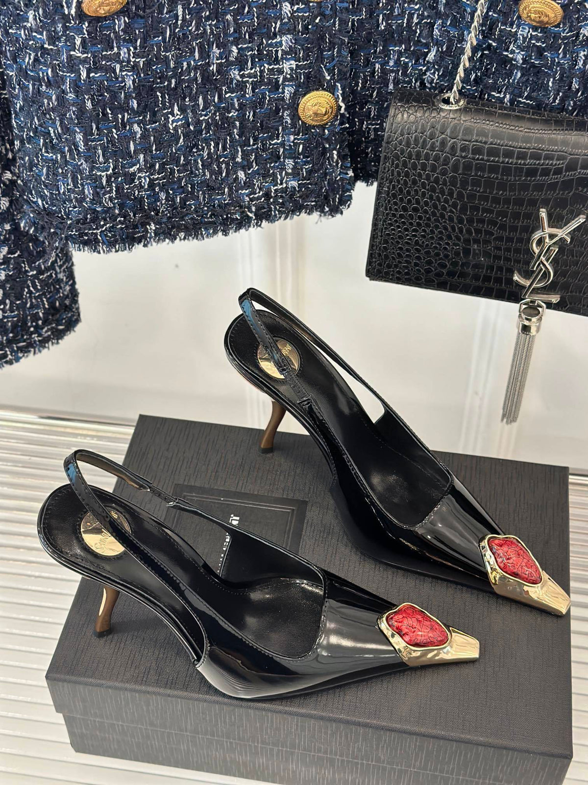 PATENT SLINGBACK HEEL PUMPS