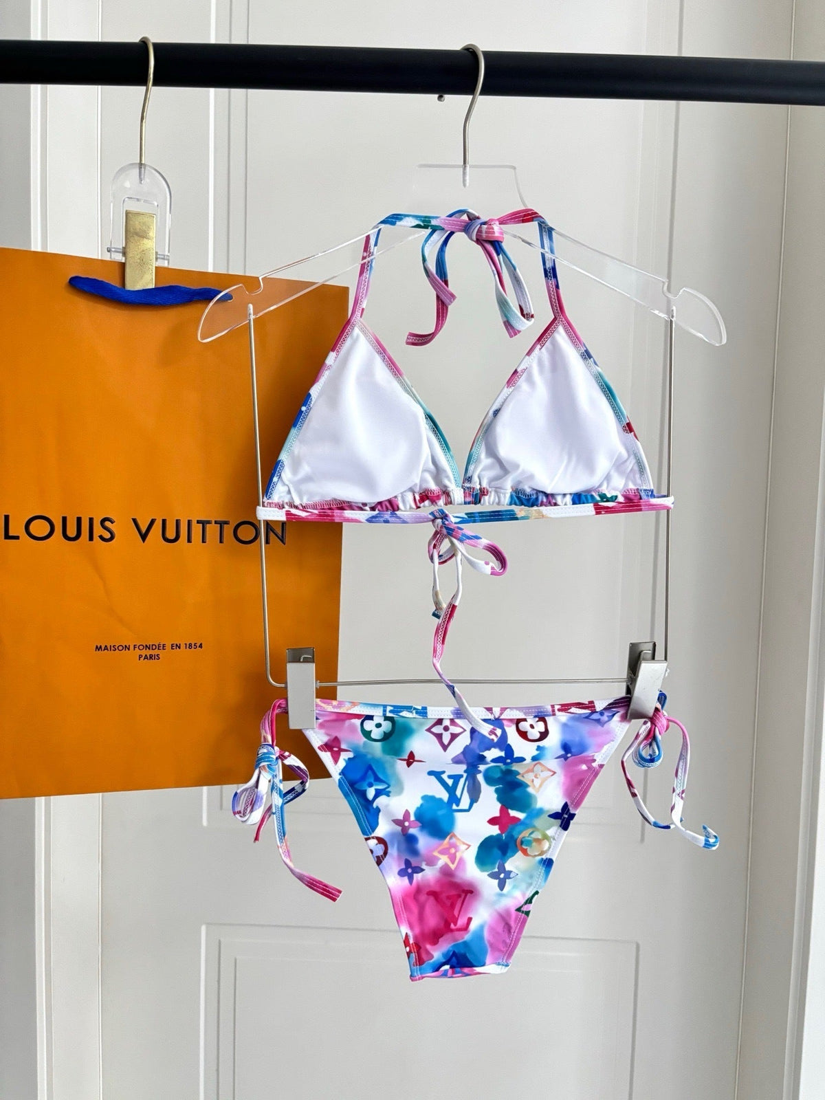 MULTICOLOR FLORAL MONOGRAM STRING BIKINI SET
