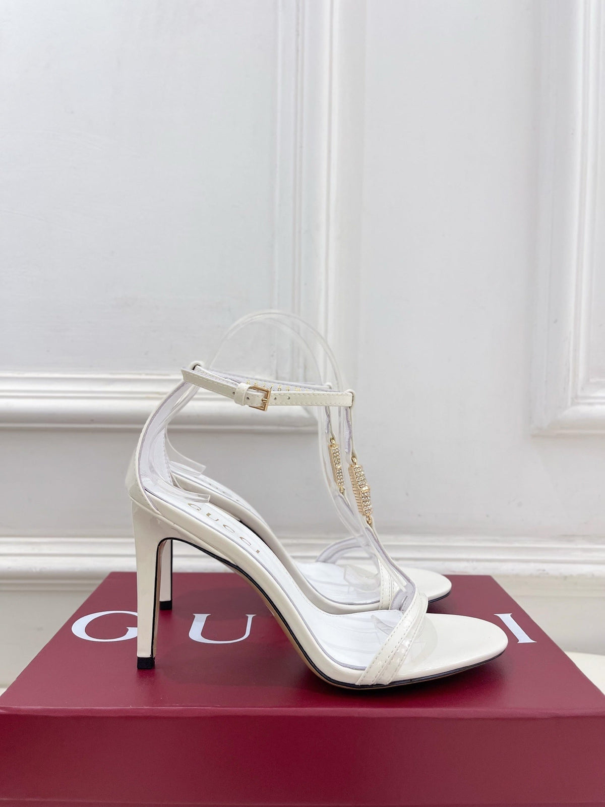 WHITE TRANSPARENT STRAPPY HEEL SANDALS