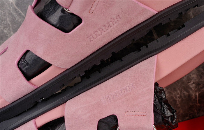 BLUSH PINK DOUBLE-STRAP H-CUT SLIDE SANDALS