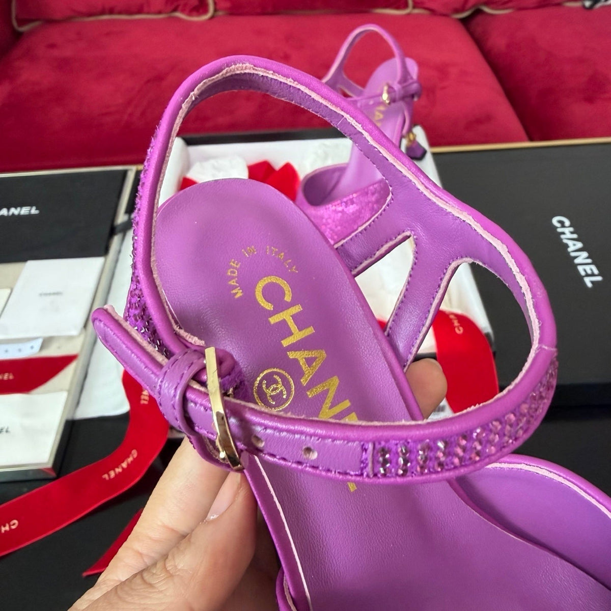 CRYSTAL EMBELLISHED ANKLE STRAP HEELS