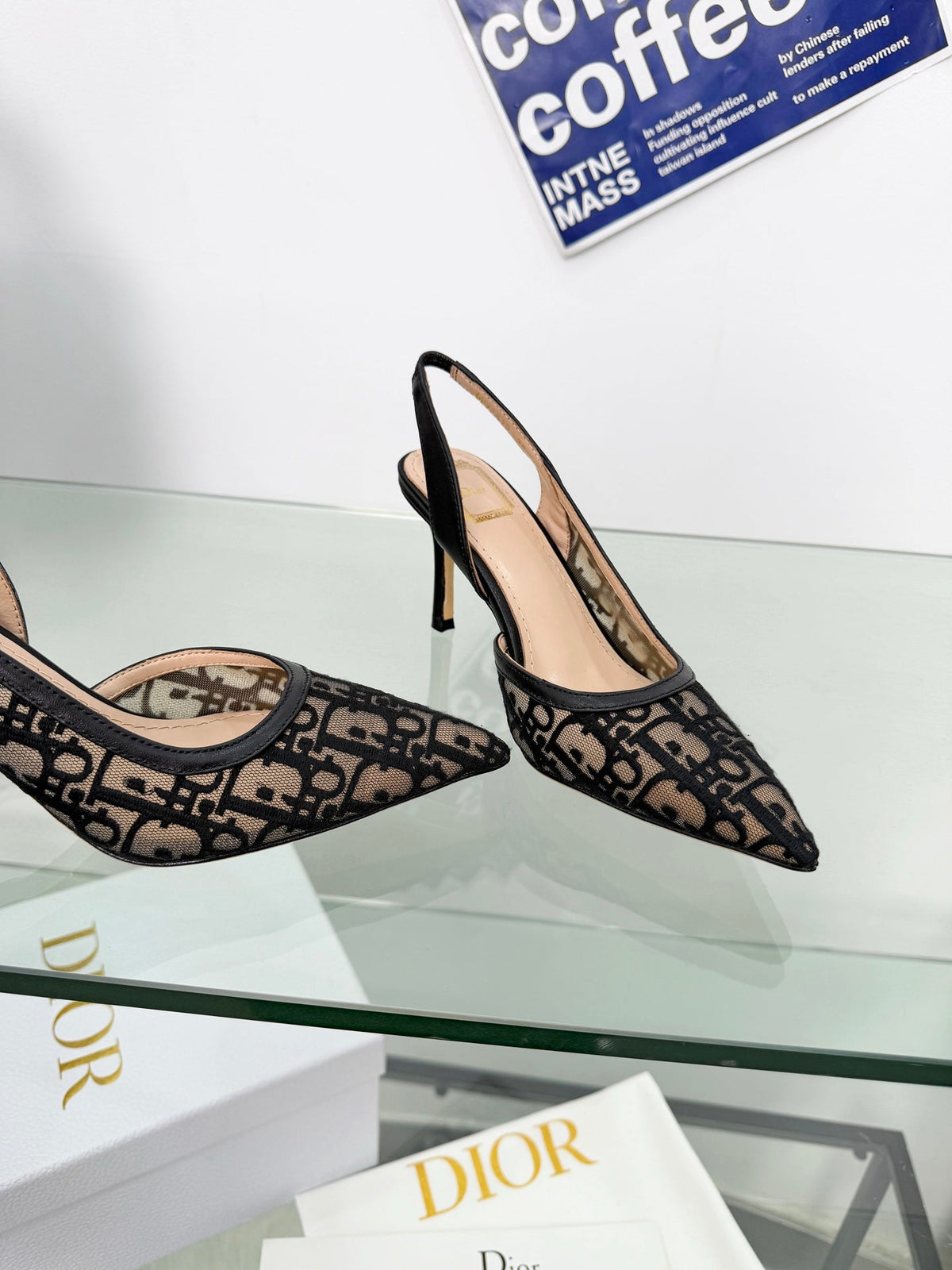 MONOGRAM MESH SLINGBACK POINTED-TOE HEELS