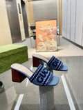 DENIM BLOCK HEEL SANDALS