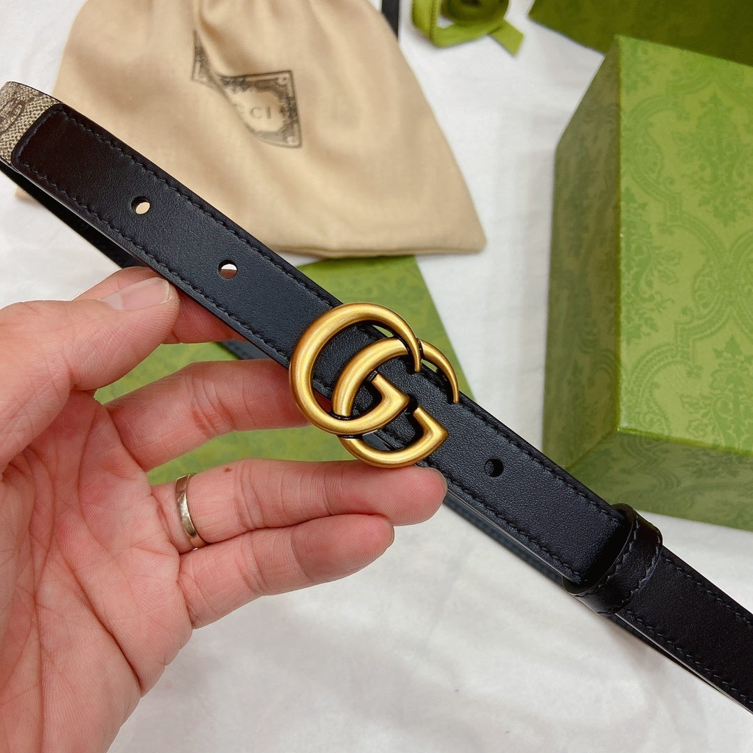 BLACK LEATHER BELT WITH ANTIQUE GOLD DOUBLE G BUCKLE