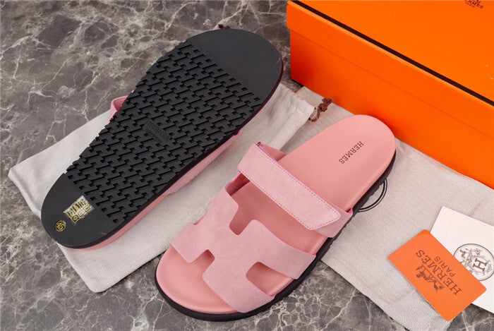 BLUSH PINK DOUBLE-STRAP H-CUT SLIDE SANDALS