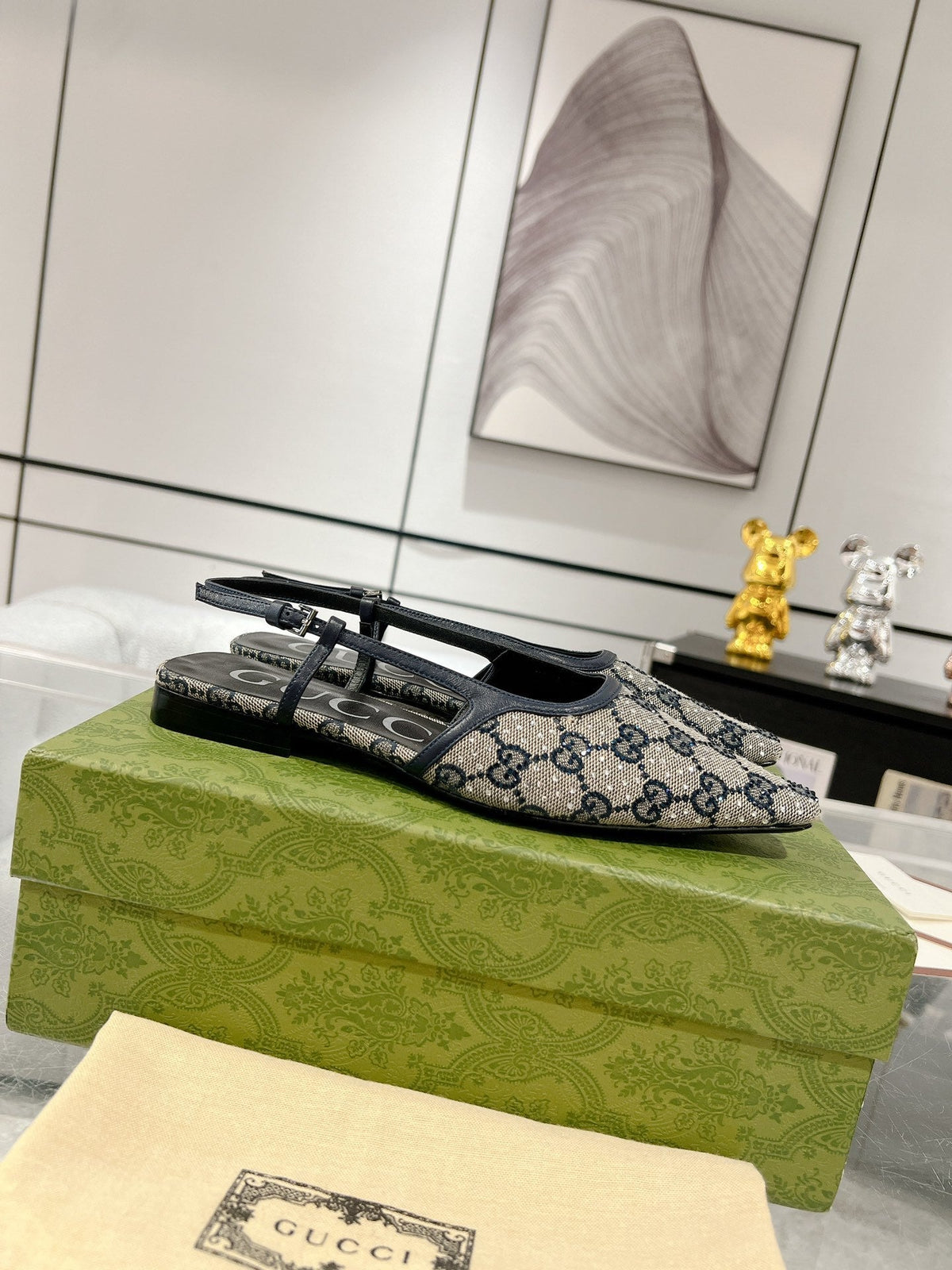 MONOGRAM SLINGBACK POINTED FLATS