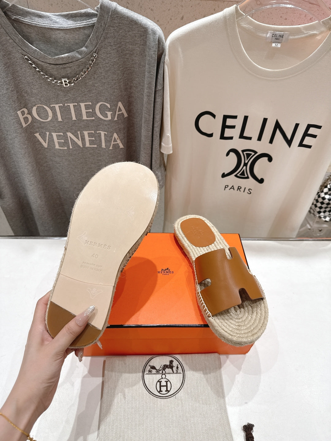 BROWN ESPADRILLE STYLE SLIDE SANDALS