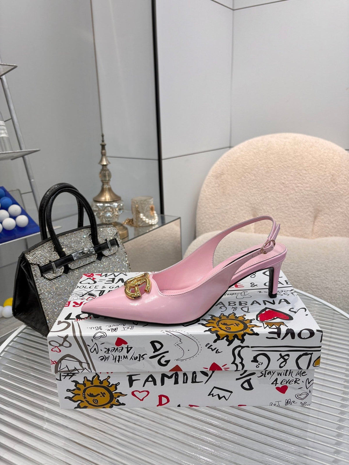 LOGO SLINGBACK HEELS – BLUSH PINK