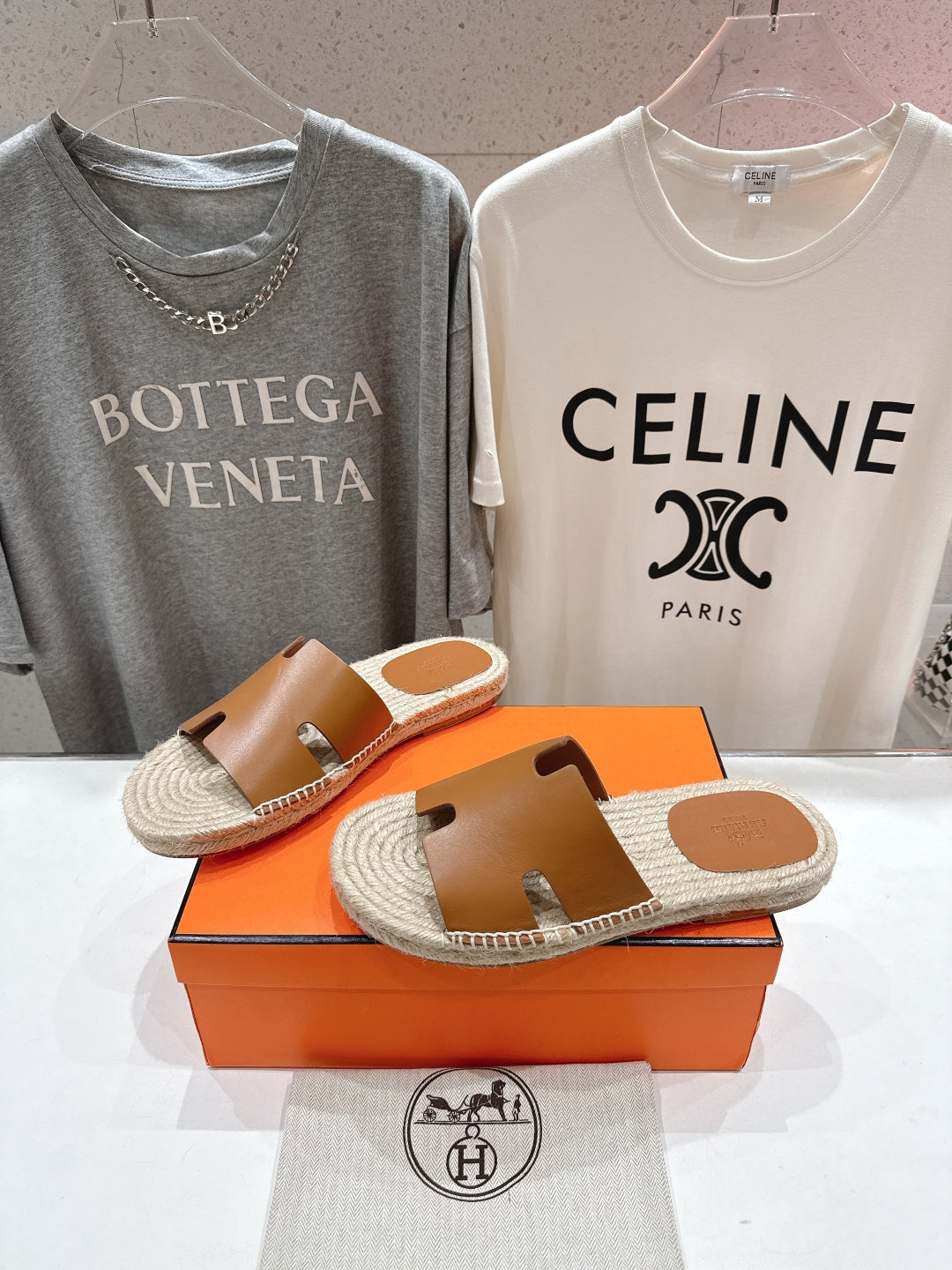 BROWN ESPADRILLE STYLE SLIDE SANDALS