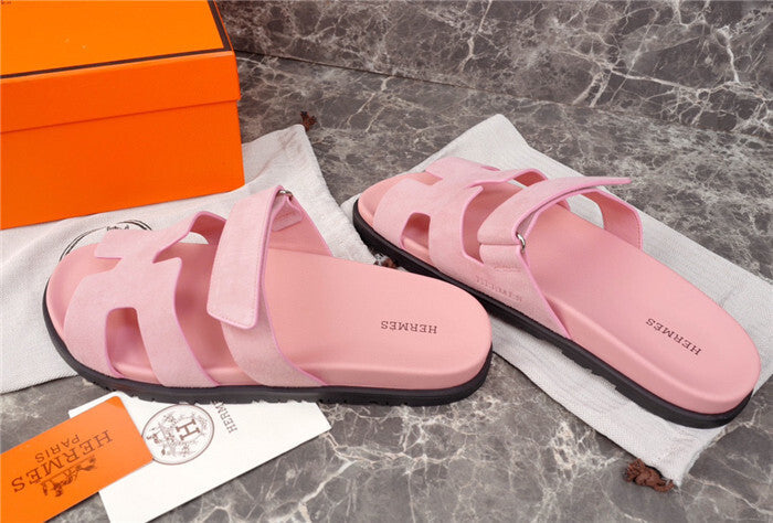 BLUSH PINK DOUBLE-STRAP H-CUT SLIDE SANDALS