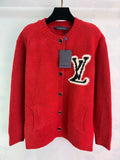 BUTTON-UP KNIT CARDIGAN WITH CONTRAST PATCH DETAIL