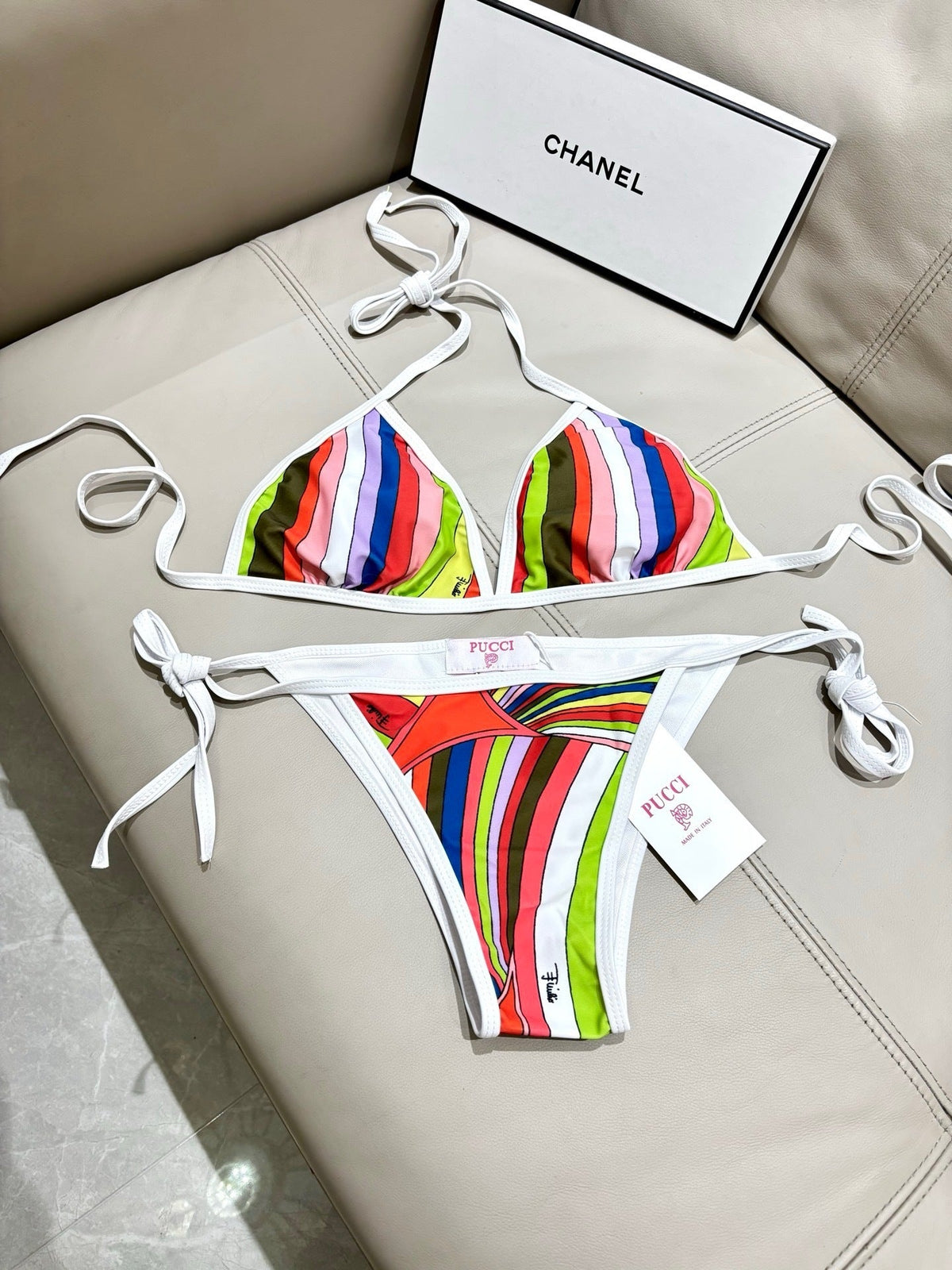 MULTICOLOR STRIPE TRIANGLE BIKINI SET