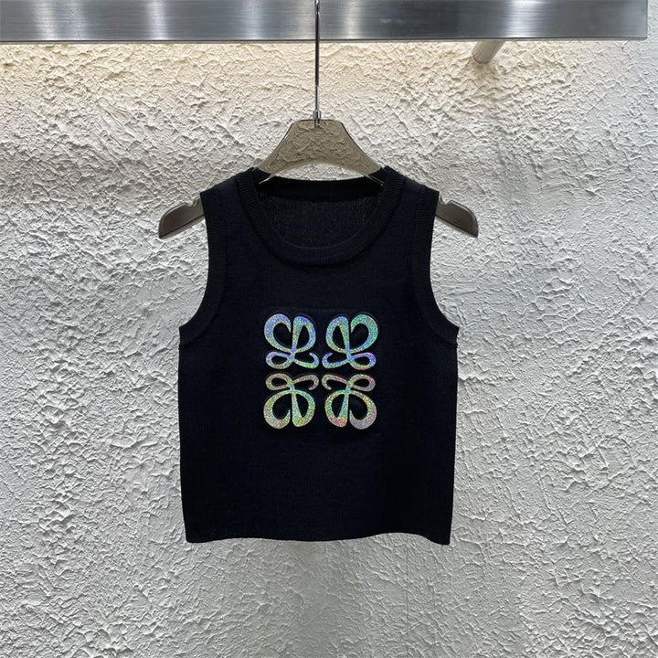 RAINBOW ANAGRAM EMBELLISHED KNIT TANK TOP