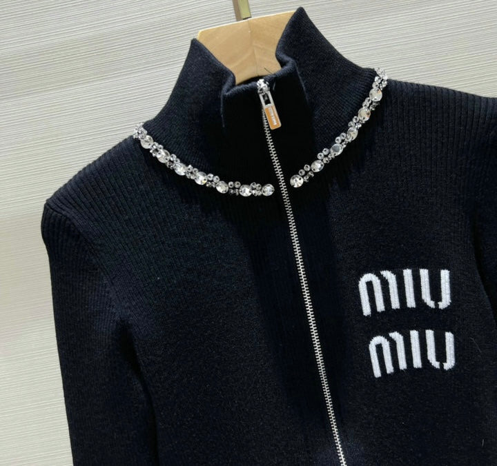 ZIP-UP KNIT TURTLENECK CARDIGAN