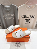 WHITE ESPADRILLE STYLE SLIDE SANDALS