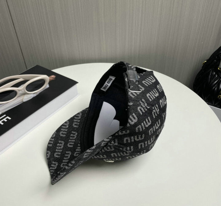 BLACK MONOGRAM BASEBALL CAP WITH EMBROIDERED LOGO