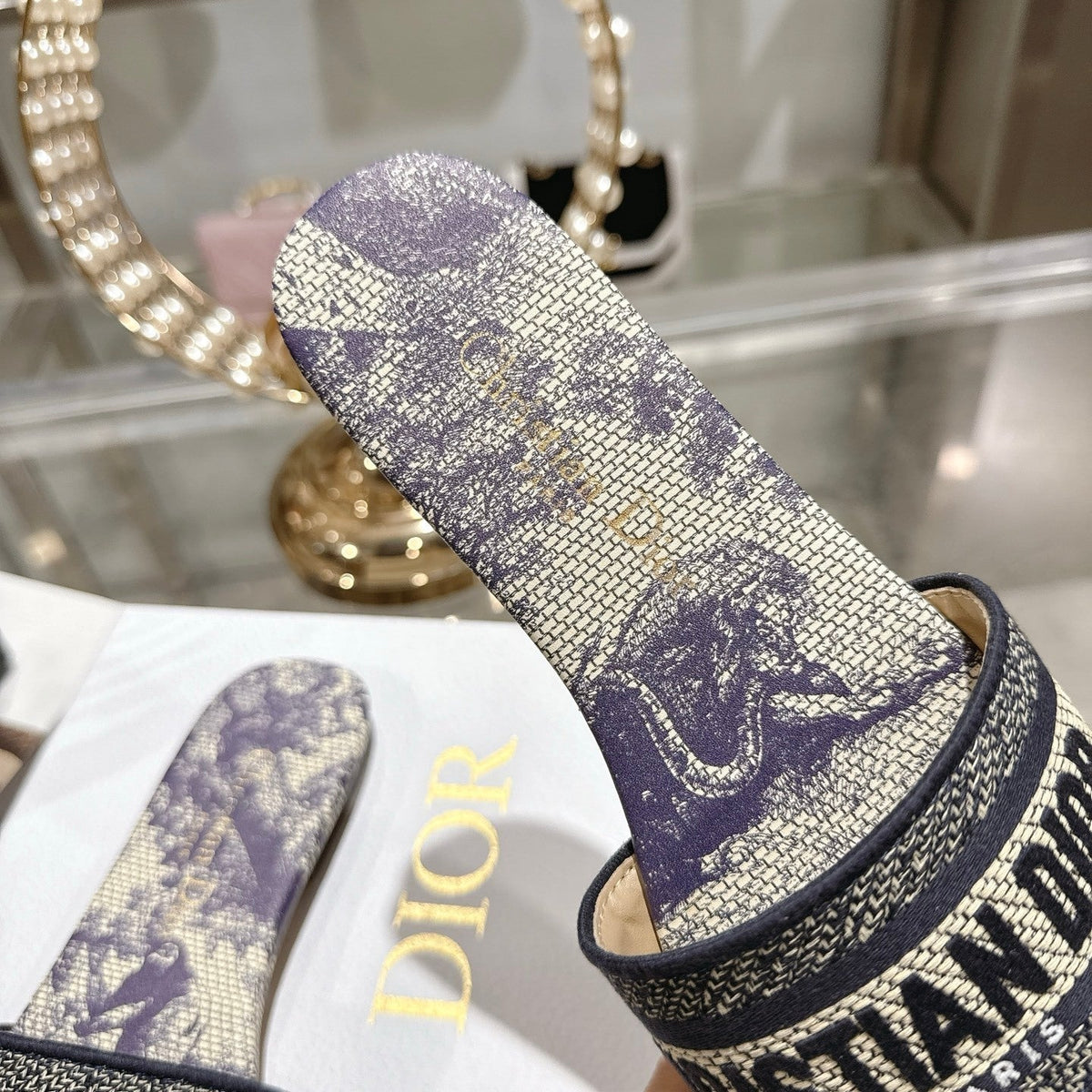 OBLIQUE LOGO CANVAS SLIDE SANDALS