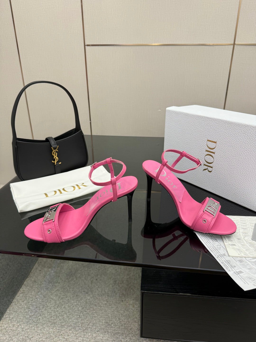 PINK LOGO STRAP HIGH HEEL SANDALS