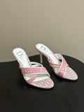 PINK MONOGRAM CANVAS LOGO STRAP HEEL SANDALS