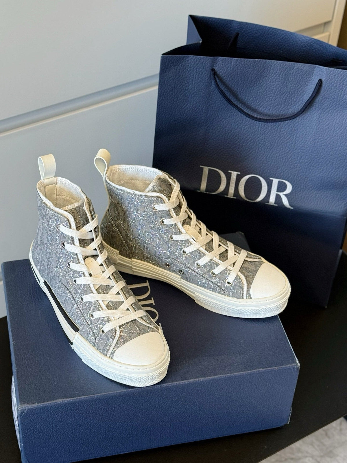 GREY MONOGRAM HIGH-TOP SNEAKERS