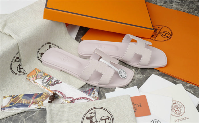 PASTEL H-CUT LEATHER SLIDE SANDALS