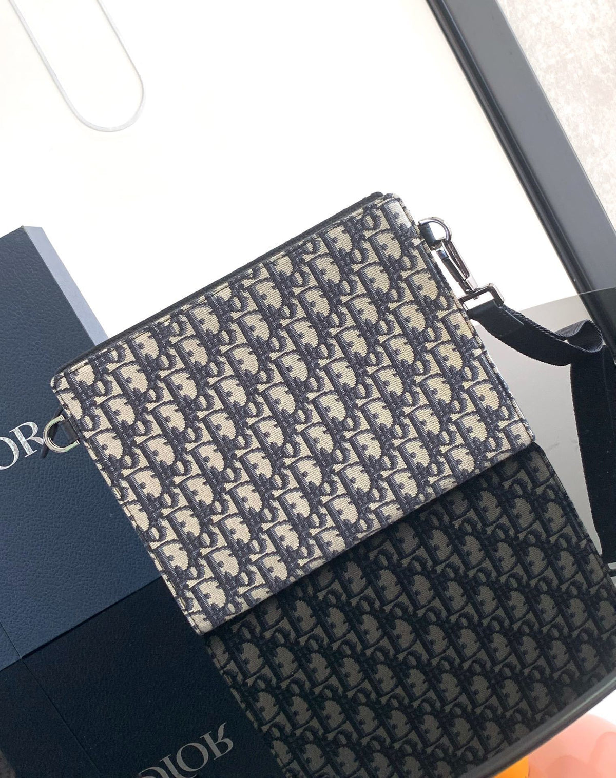 OBLIQUE CANVAS ZIP POUCH CLUTCH
