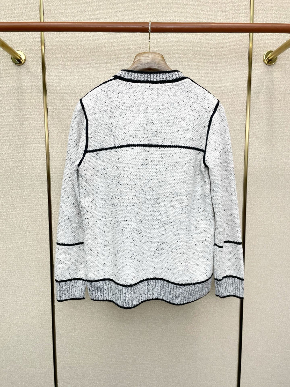 TEXTURED BUTTON-UP KNIT CARDIGAN WITH CONTRAST TRIM