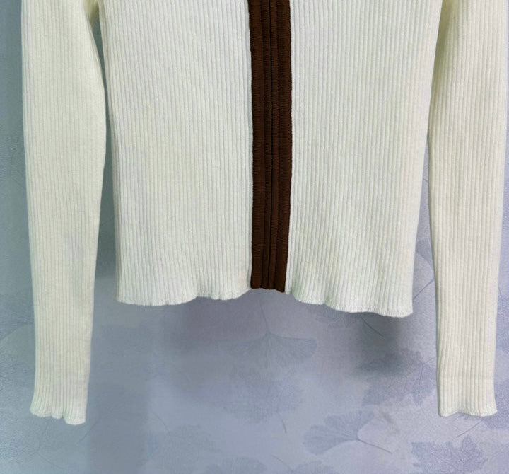 RIBBED ZIP-UP COLLAR SWEATER