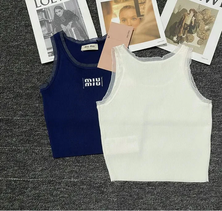 RIBBED LOGO CONTRAST TRIM TANK TOP