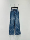 LOGO PRINT WIDE LEG DENIM JEANS