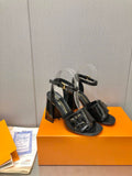 PATENT STRAP BLOCK HEEL SANDALS