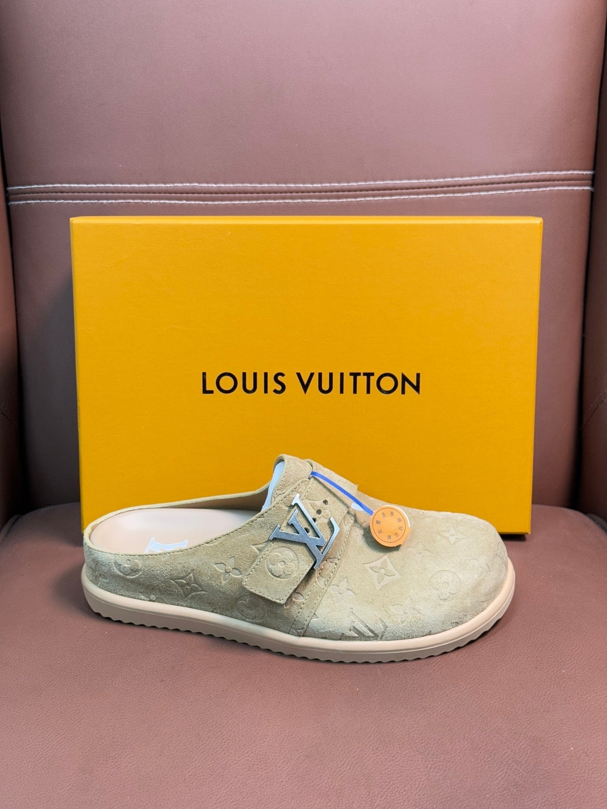 SUEDE MONOGRAM SLIDE CLOGS