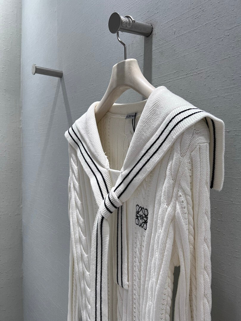 SAILOR COLLAR CABLE KNIT SWEATER