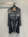 CHECK PANEL BELTED HOODED COAT