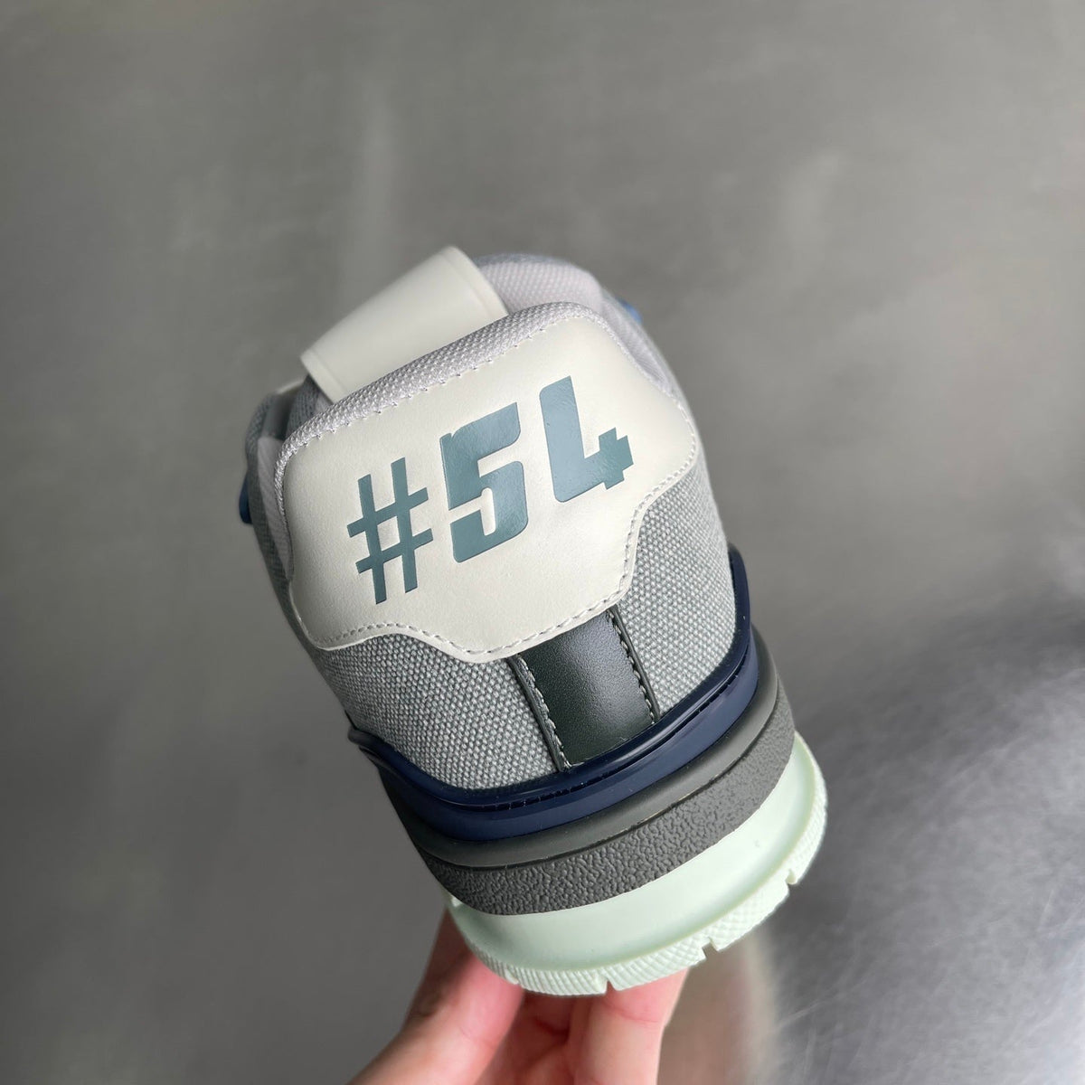 GREY AND NAVY LOW-TOP SNEAKERS WITH LAYERED DESIGN