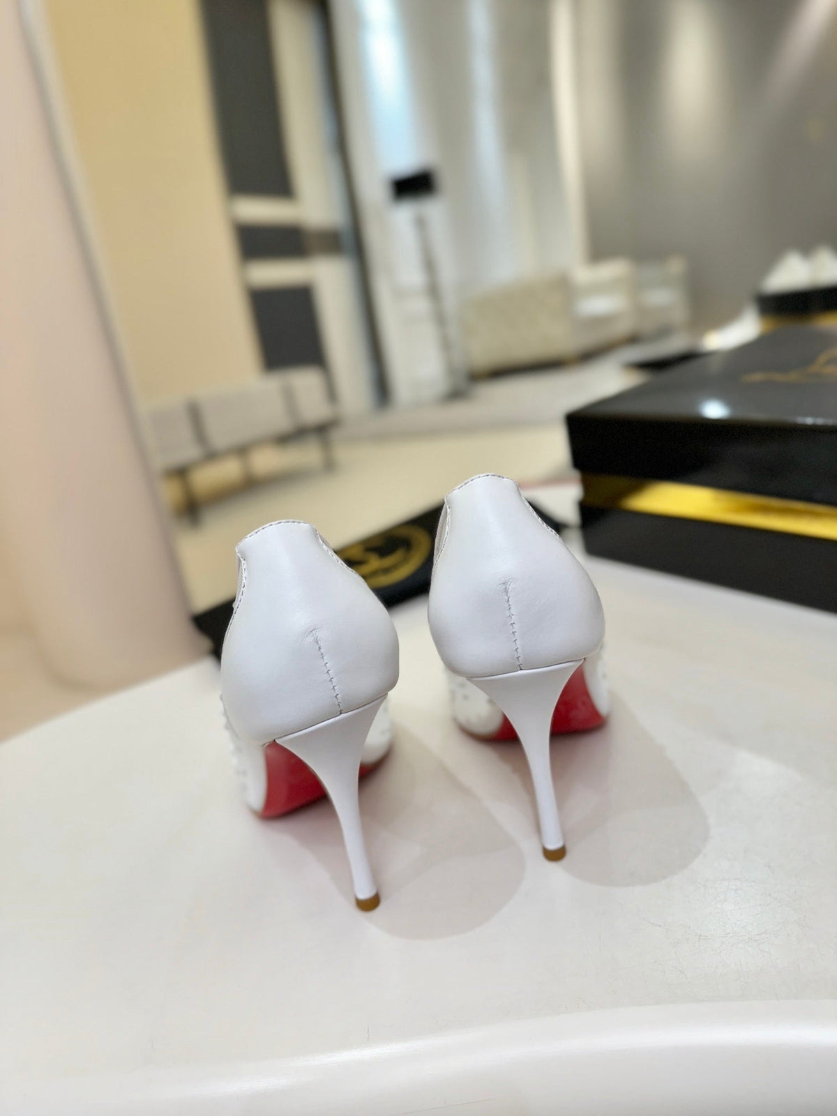 WHITE RHINESTONE POINTED HEELS