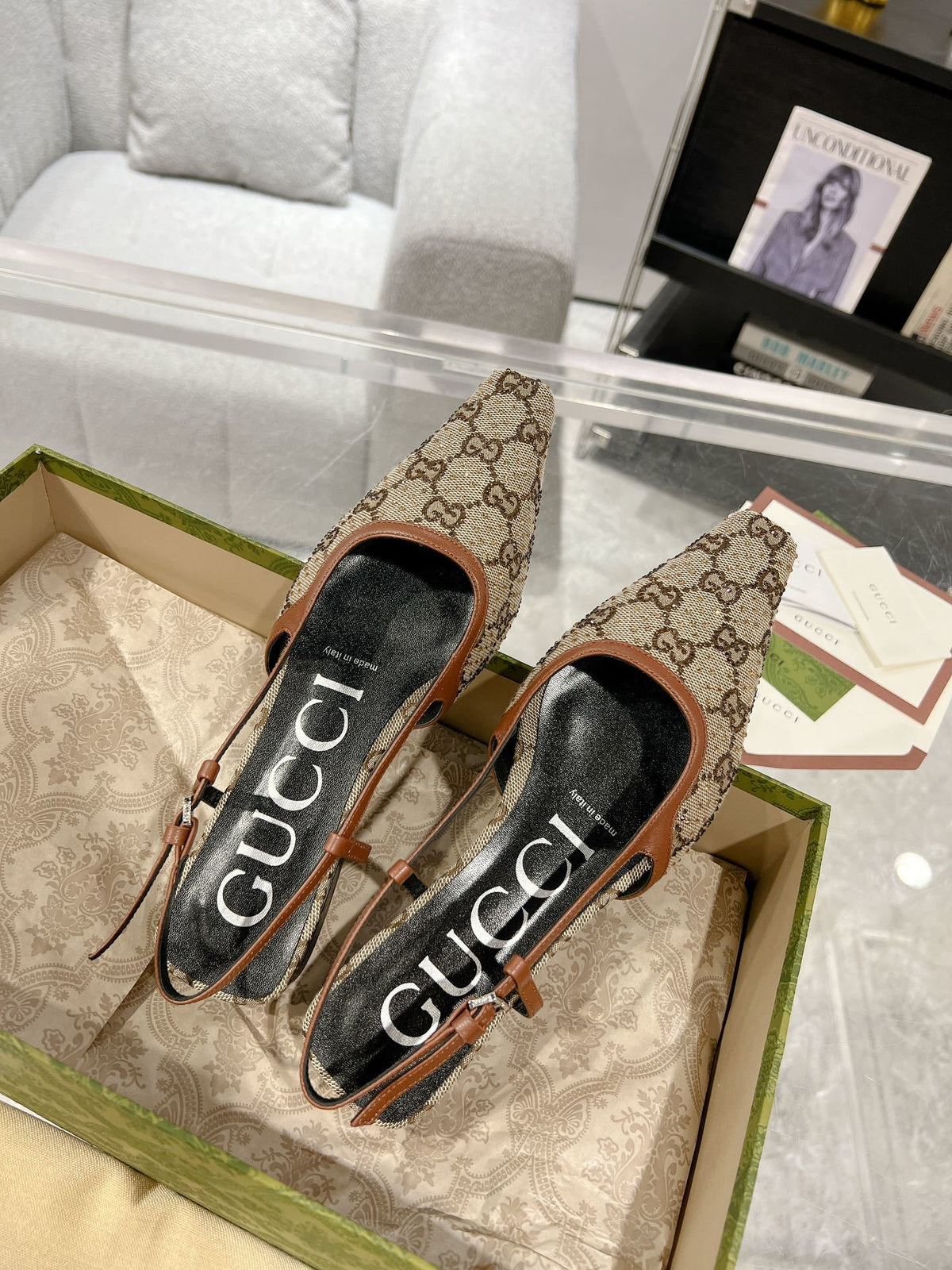 MONOGRAM CANVAS SLINGBACK FLATS