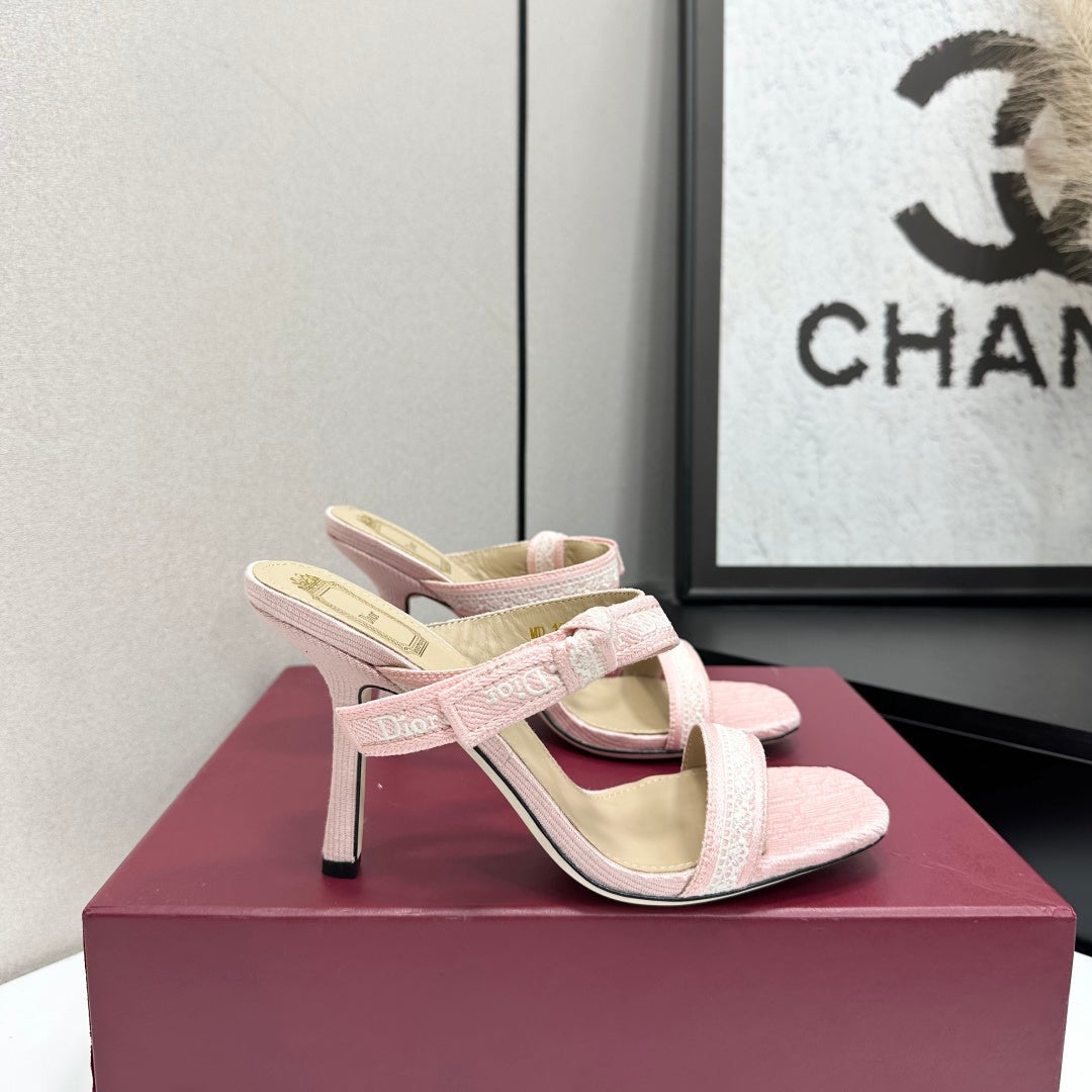 SOFT BLUSH LOGO STRAP STILETTO SANDALS