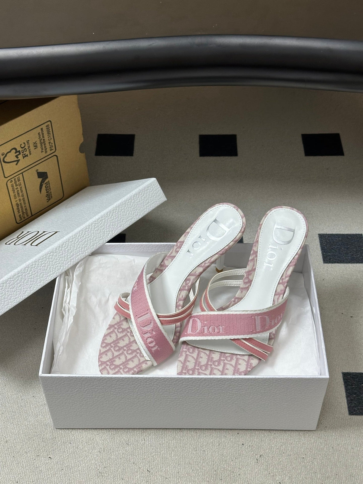 PINK MONOGRAM CANVAS LOGO STRAP HEEL SANDALS