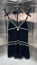HALTER STRAP CONTRAST KNIT MINI DRESS