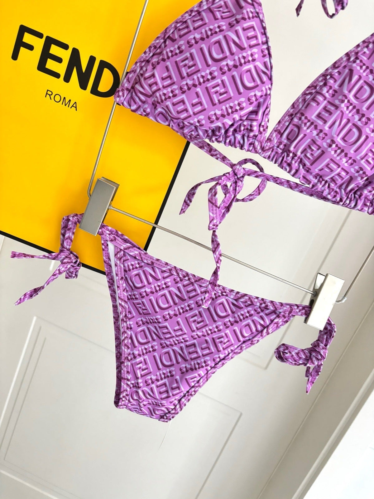 PURPLE TEXTURED MONOGRAM STRING BIKINI SET