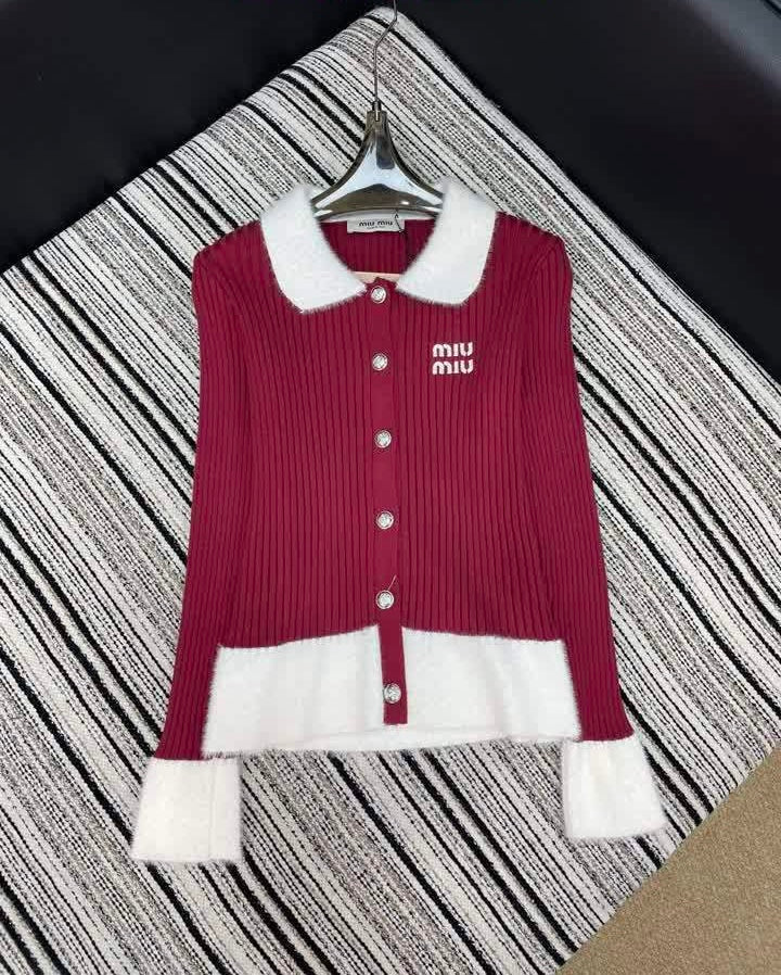 RIBBED KNIT CONTRAST CARDIGAN