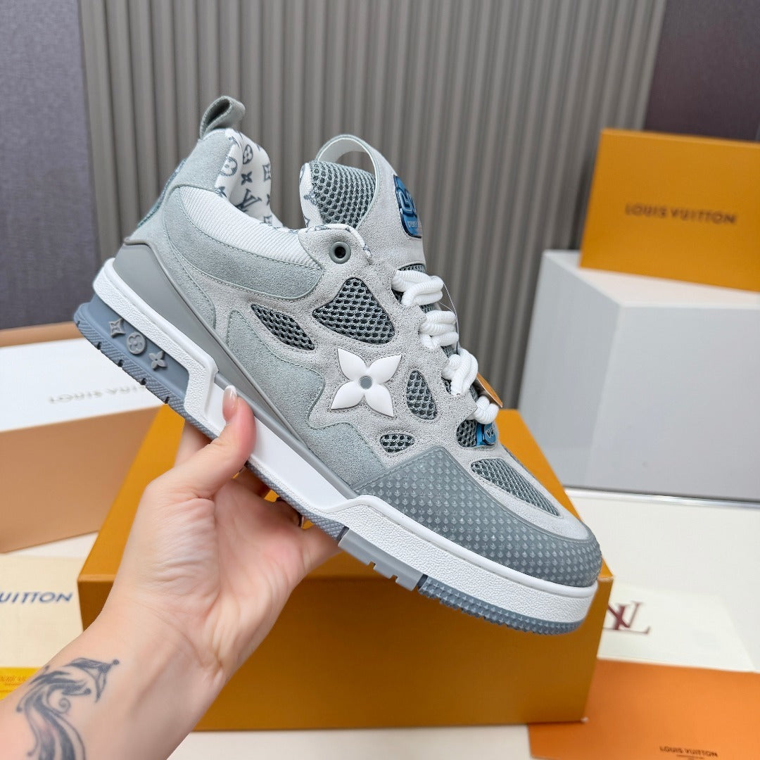 GREY MESH PLATFORM SNEAKERS WITH CONTRAST DETAILS