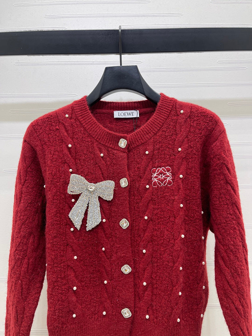 PEARL EMBELLISHED KNIT CARDIGAN