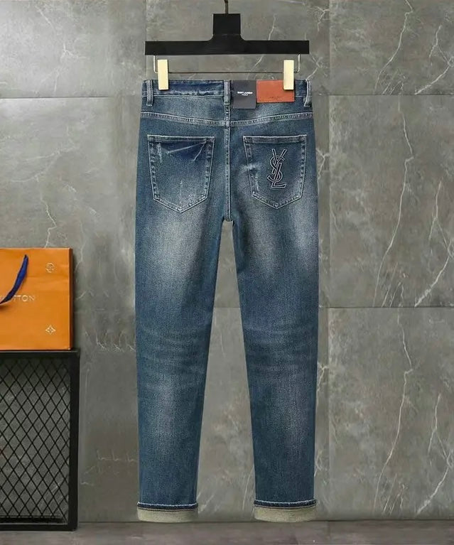 SLIM FIT DISTRESSED DENIM JEANS