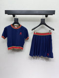 SET TEJIDO PREMIUM CON FALDA PLISADA Y TOP BORDADO
